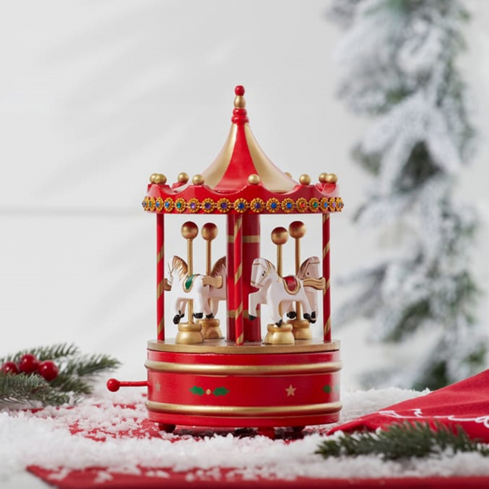 Carusel muzical MERRY GO ROUND, Rosu/ Auriu, 13x25cm [6]