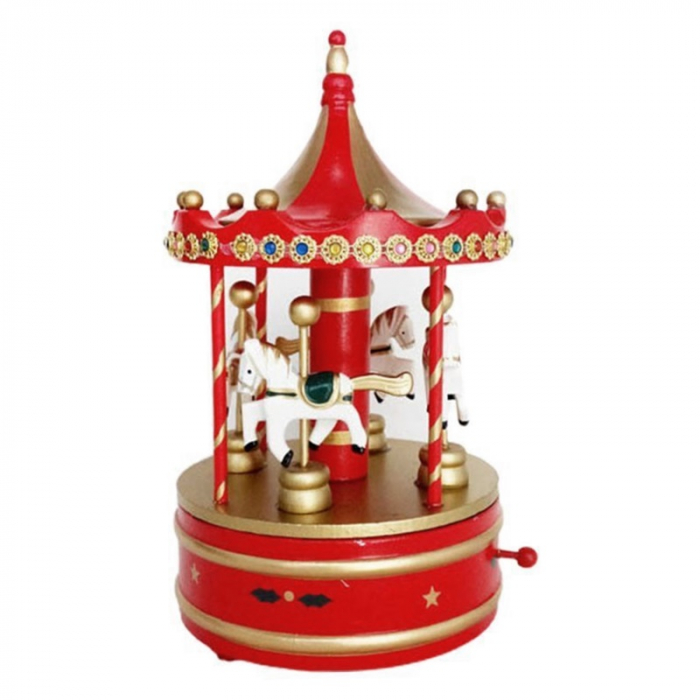 Carusel muzical MERRY GO ROUND, Rosu/ Auriu, 13x25cm [3]
