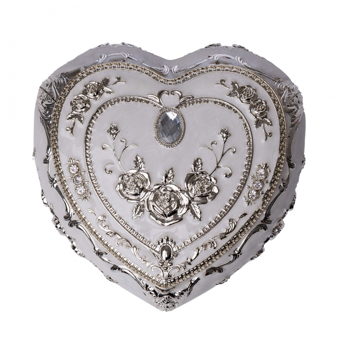 Caseta bijuterii sidefata - Inima ROSE, 9x6cm, Argintiu [2]