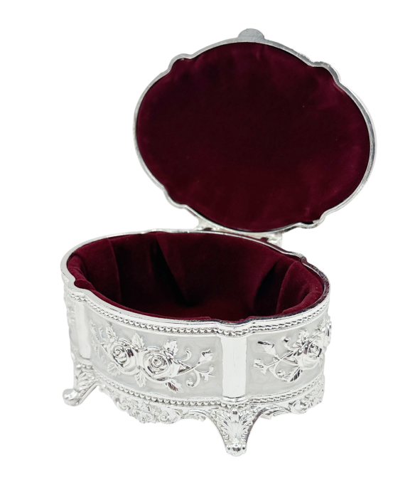 Caseta bijuterii ROSES - cutie argintata ovala vintage [3]