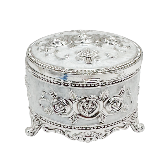 Caseta bijuterii ROSES - cutie argintata rotunda vintage [4]