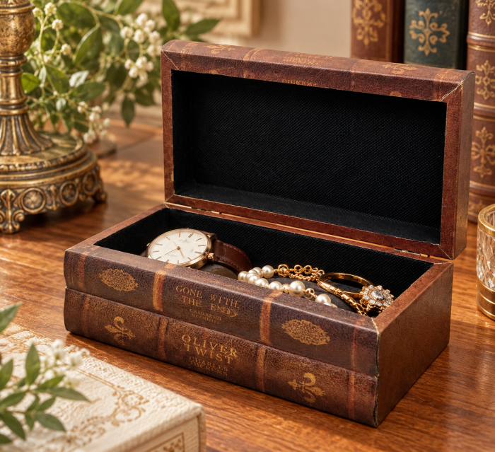 Caseta decorativa tip carte VINTAGE LIBRARY - 25x15x10 cm – Maro antichizat [2]