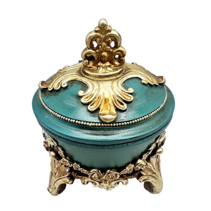 Cutie decorativă vintage cu capac verde și auriu – elegantă [4]