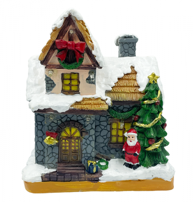Casuta Craciun cu lumina LED si bradut VILLAGE, 13x16cm [1]