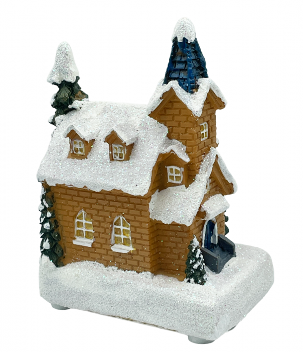 Casuta Craciun cu lumina LED si braduti VILLAGE, 11x7cm [3]