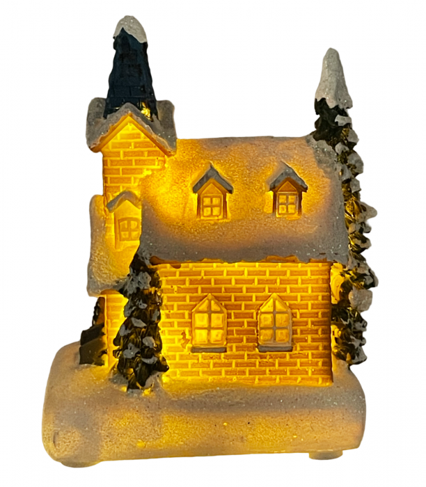 Casuta Craciun cu lumina LED si braduti VILLAGE, 11x7cm [2]