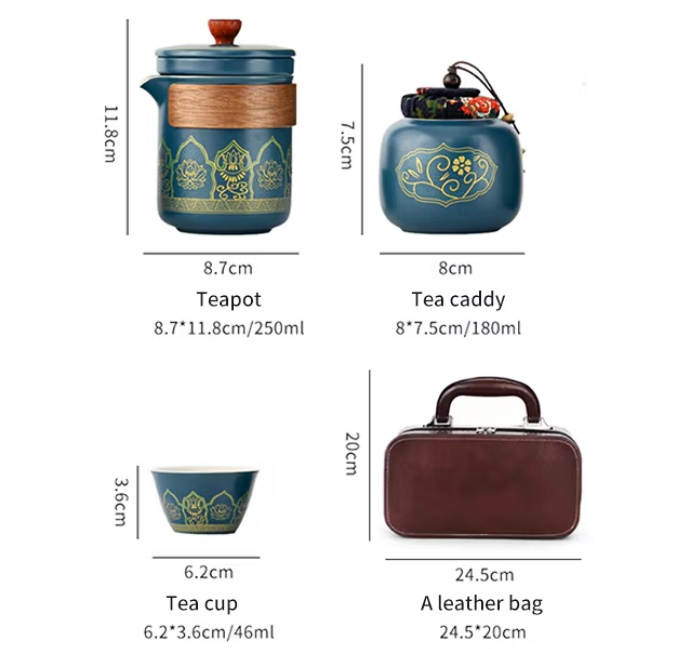 Set Ceainic 350ml, 3 Cupe si Recipient pentru ceai, TRAVEL, Portelan [8]