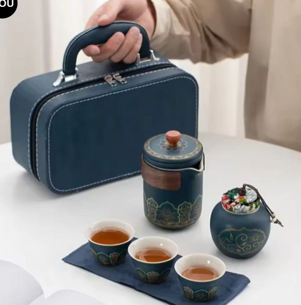 Set Ceainic 350ml, 3 Cupe si Recipient pentru ceai, TRAVEL, Portelan [6]