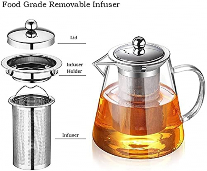 Ceainic de sticla LIAM, 950ml, Infuzor si capac inox [5]