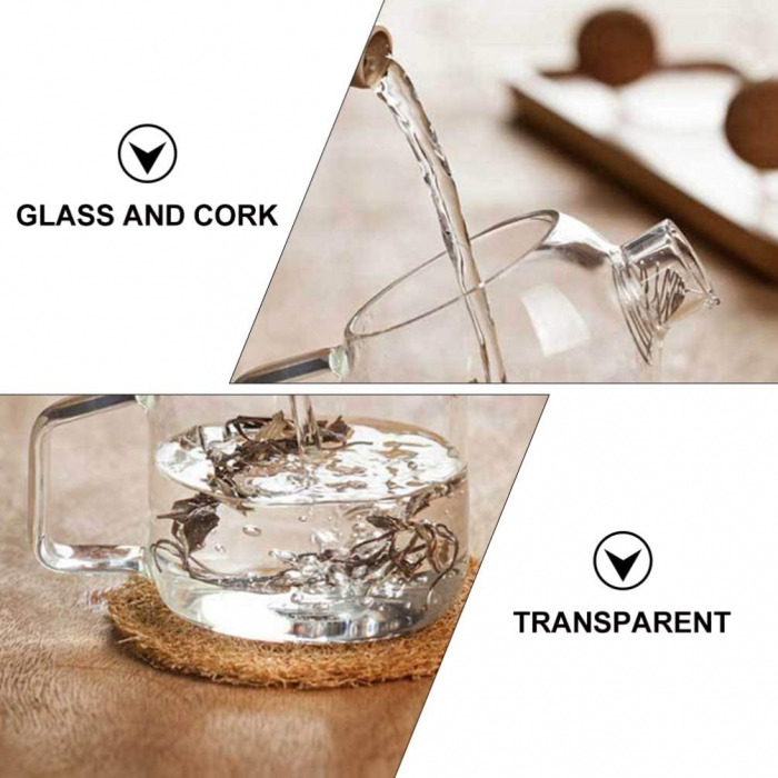 Ceainic de sticla borosilicata cu filtru CORKY, Dop pluta, 550ml [4]
