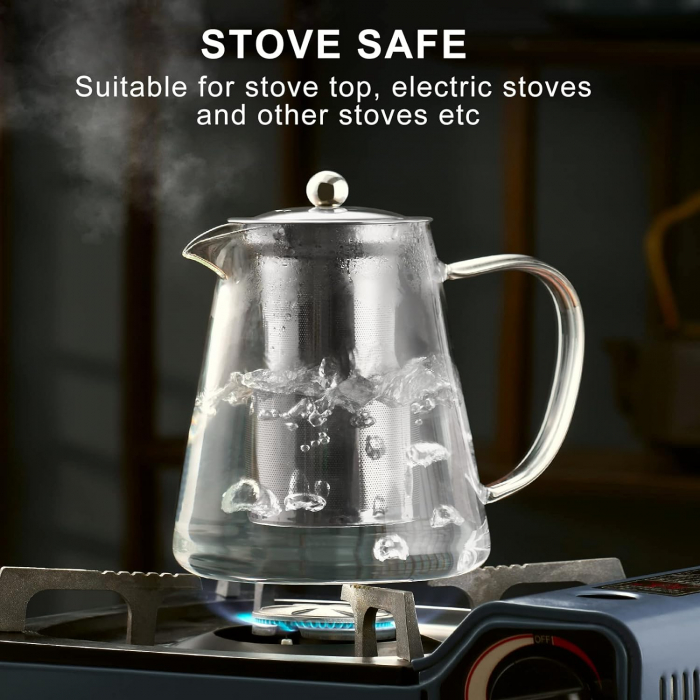 Ceainic de sticla LIAM, 950ml, Infuzor si capac inox [4]