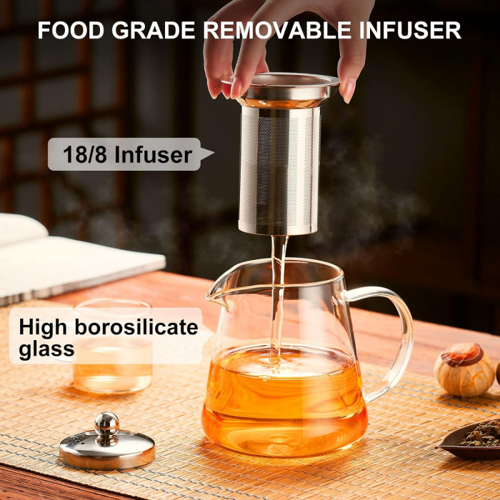Ceainic de sticla LIAM, 950ml, Infuzor si capac inox [2]
