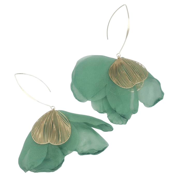 Cercei design floral BLOOM, Verde turcoaz [1]