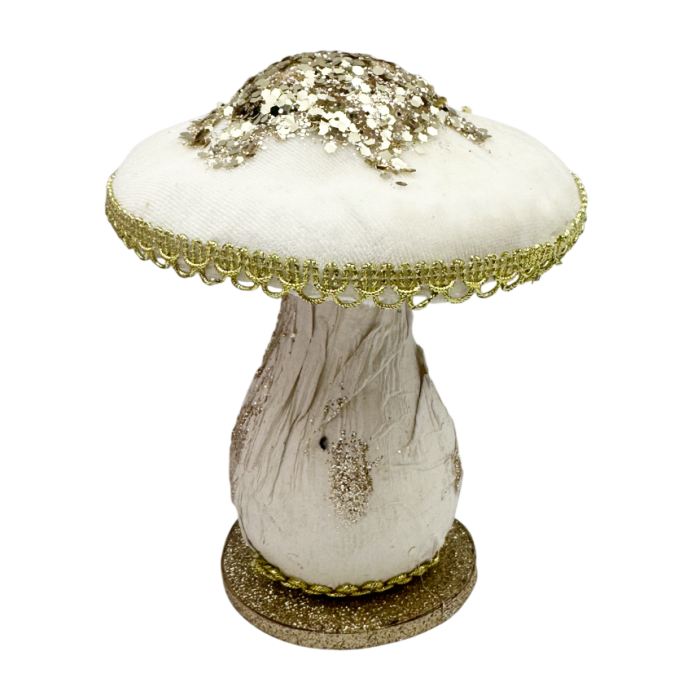 Ciupercă decorativă albă cu detalii aurii și sclipici DOLCE [2]