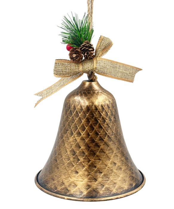 Clopoțel decorativ cu fundiță și conuri de brad MAGIC, Auriu, 16x15cm [1]