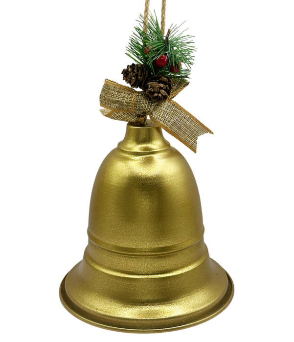 Clopoțel Auriu decorativ cu fundiță și conuri de brad JOY [1]