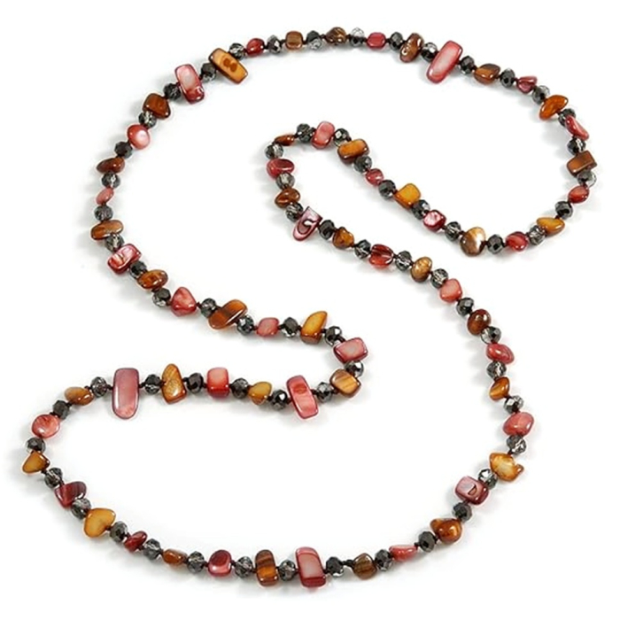 Colier cu margele maro din sidef si cristale PERLA [4]