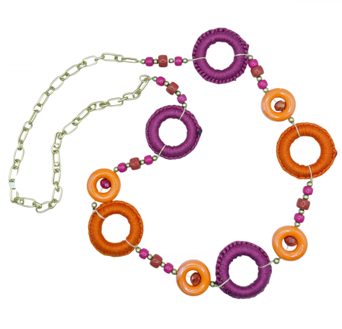 Colier lung cu inele BERTHA, Fucsia Orange [1]