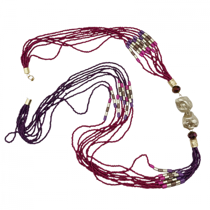 Colier lung cu margele MAYA, Mov Magenta [2]