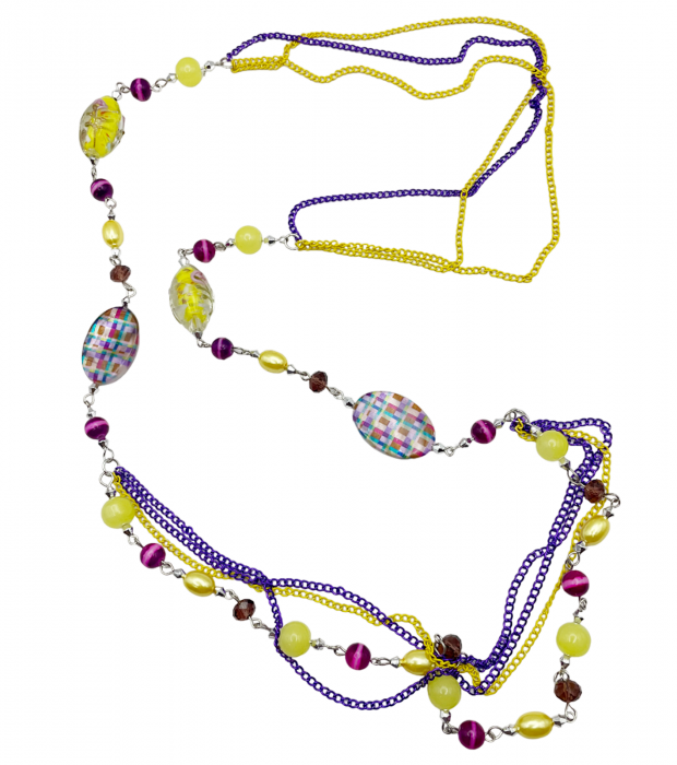 Colier lung GRISELDA, Galben/ Mov [2]