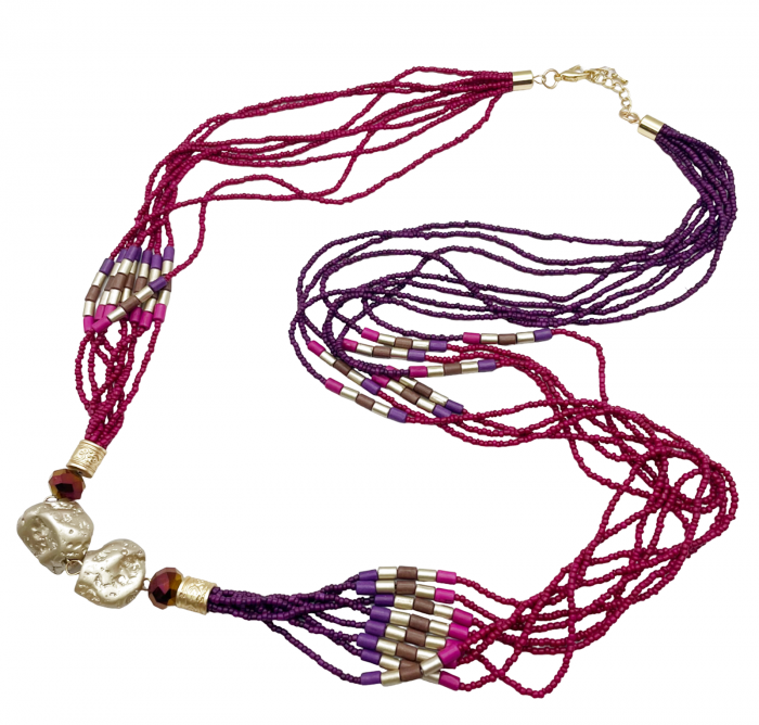 Colier lung cu margele MAYA, Mov Magenta [3]
