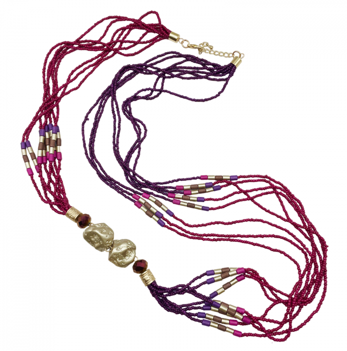 Colier lung cu margele MAYA, Mov Magenta [1]