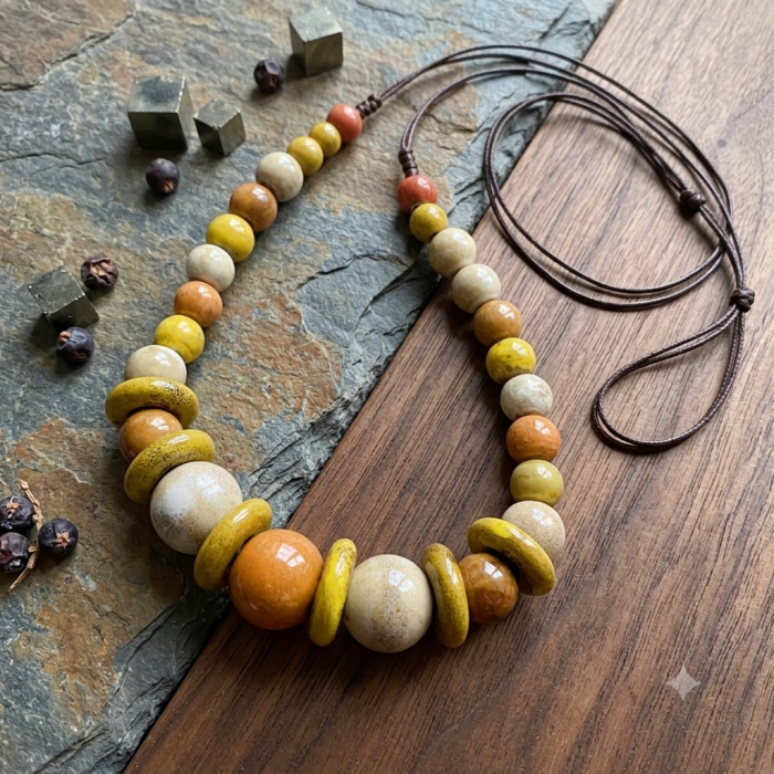 Colier boho cu margele galbene din ceramica SAHARA [2]