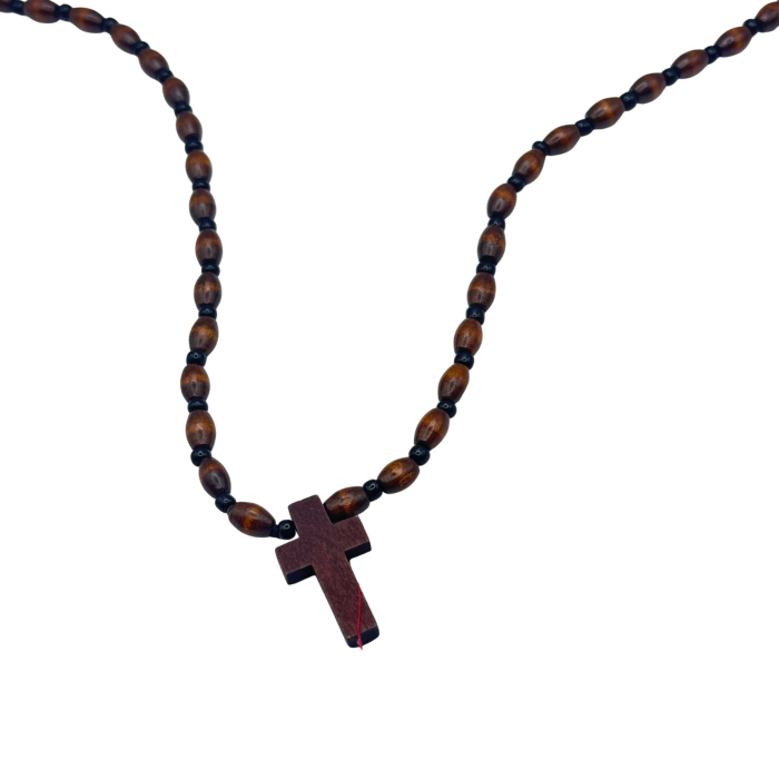Colier maro cu margele din lemn si cruce FAITH [2]