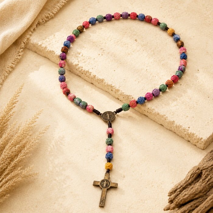 Colier - Rozariu cu trandafiri multicolori si cruce BENEDICTUS [2]