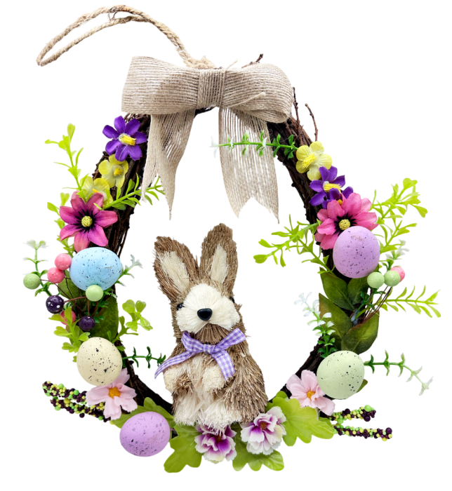 Coroniță decorativă Paște cu iepuraș și ouă – decor ușă primăvară [1]