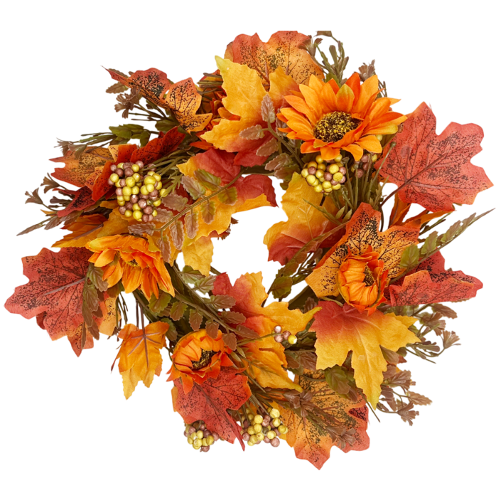 Coronita de Toamna cu frunze si flori ORANGE, 30cm [1]