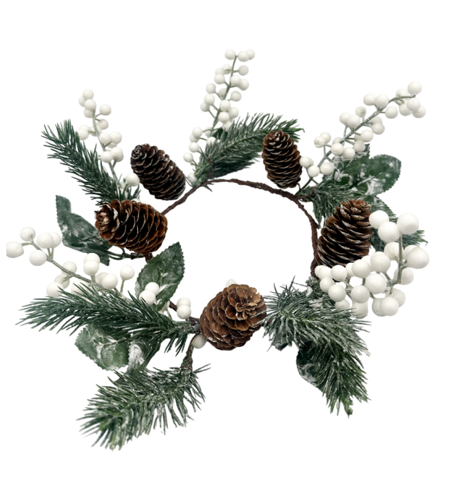 Coronita decor Craciun cu conuri BERRIES, Alb, 17cm [1]