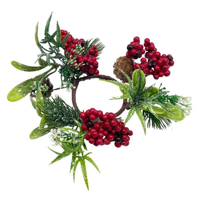 Coronita Craciun decor lumanare JOY, Rosu, 14cm [1]