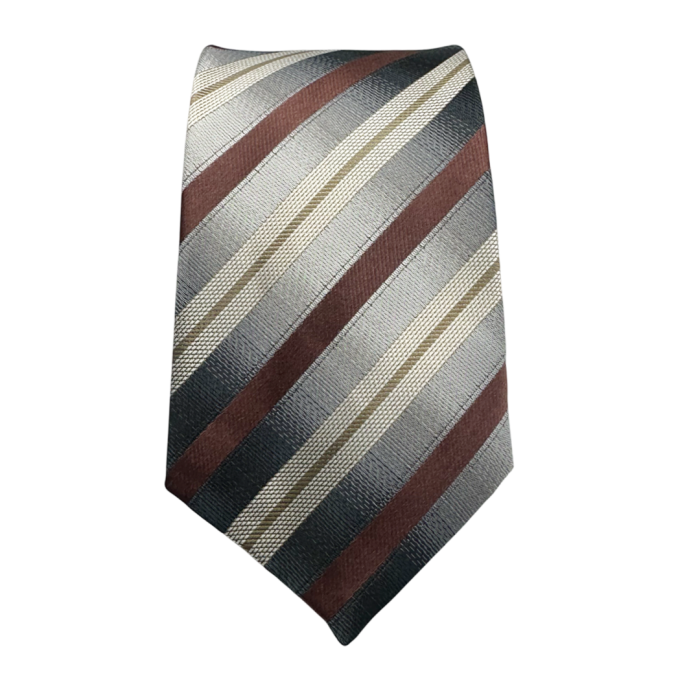 Cravata slim cu dungi maro, bej si gri – Elegantă și Versatilă [2]
