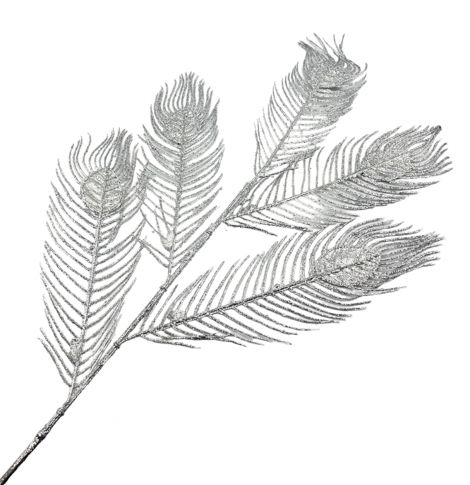 Creanga decorativa PEACOCK, Argintiu, 100cm [1]