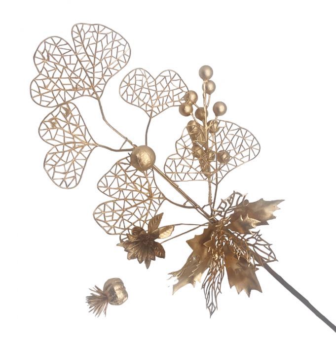 Creanga decor Craciun CHRISSY, Auriu Sampanie, 45cm [1]