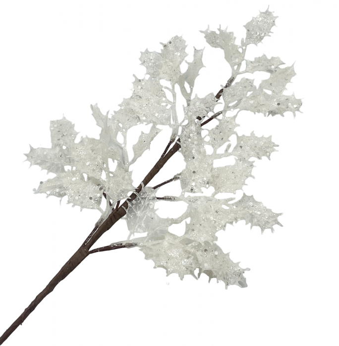 Creanga decor Craciun cu frunze ilex FREEZY, Alb, 60cm [1]