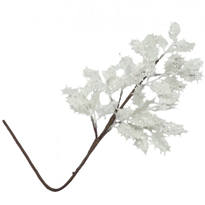 Creanga decor Craciun cu frunze ilex FREEZY, Alb, 60cm [2]