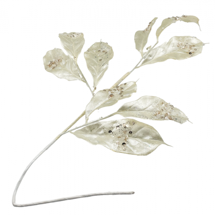 Creanga decor Craciun cu frunze GLAM, Alb, 60cm [1]