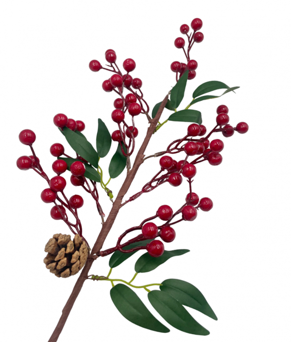 Creanga decor Craciun cu bobite rosii BEAUTY, 50cm [2]