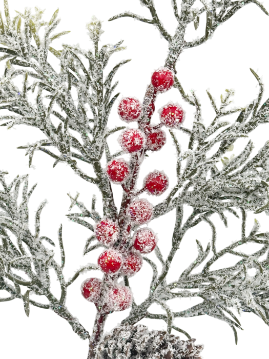 Ramură decorativă artificială cu con si fructe roșii ninse STORMY [3]