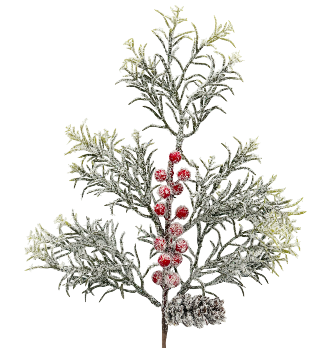 Ramură decorativă artificială cu con si fructe roșii ninse STORMY [2]