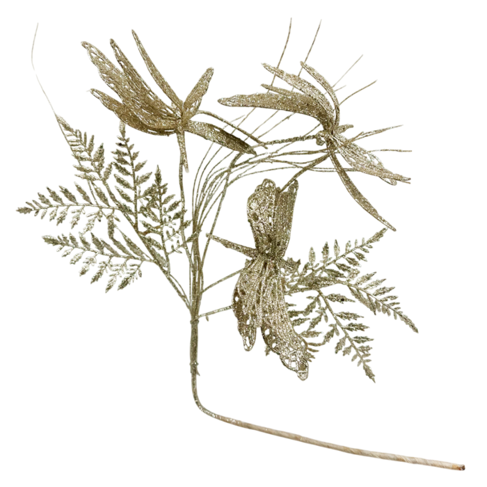 Ramură decorativă cu frunze și libelule sclipitoare BRIGHT, Sampanie [1]
