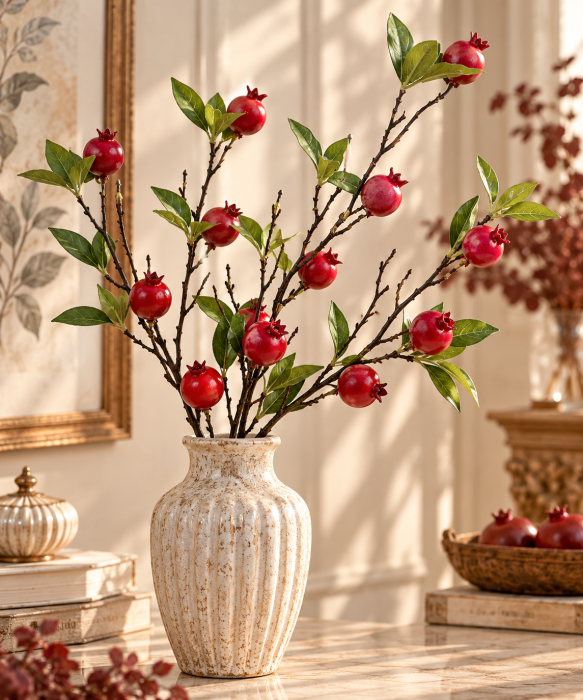 Creanga decorativa cu frunze si rodii RUBY, 65 cm [2]