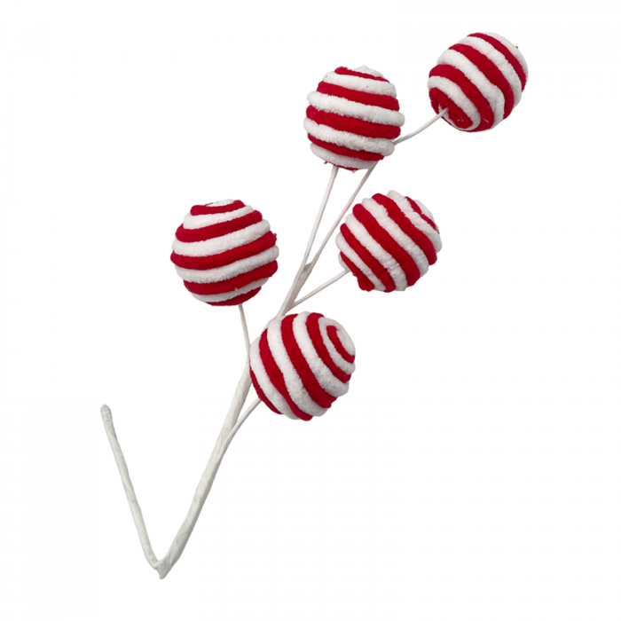 Ornament brad Craciun STRIPE BALLS, Rosu, 40cm [1]