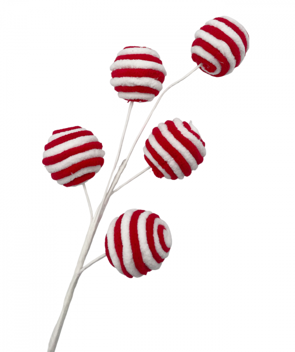 Ornament brad Craciun STRIPE BALLS, Rosu, 40cm [2]