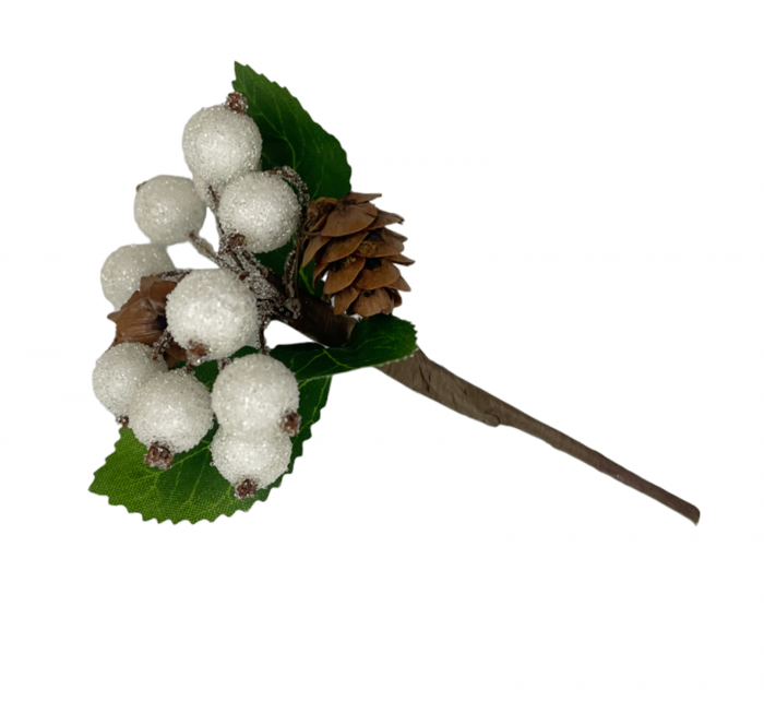 Crenguta decor Craciun HOLLY, Alb, 13cm [2]
