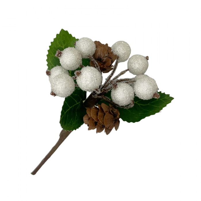 Crenguta decor Craciun HOLLY, Alb, 13cm [3]