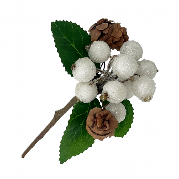 Crenguta decor Craciun HOLLY, Alb, 13cm [1]