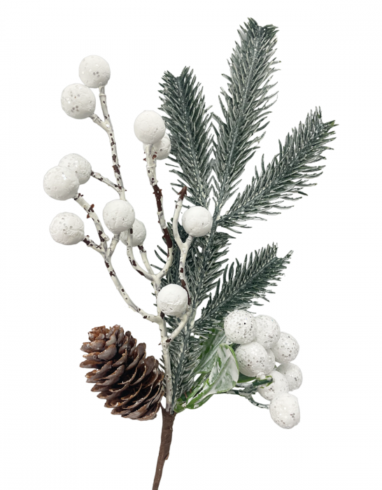 Ornament Craciun cu crenguta brad CONE, Alb, 30cm [3]